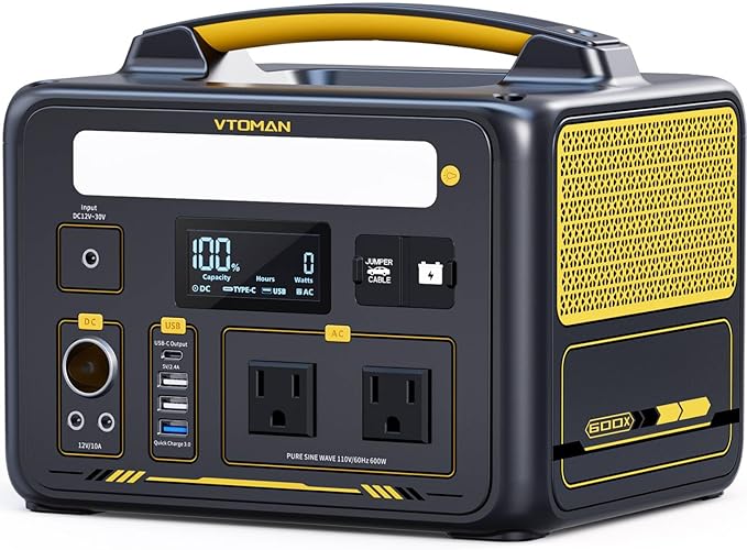 VTOMAN Jump 600X Portable Power Station 600W, 299Wh Solar Generator LiFePO4 Battery Power Station with 600W Pure Sine Wave (Surge 1200W) AC Outlet, PD 60W USB-C, 3x Regulated 12V/10A DC for Camping