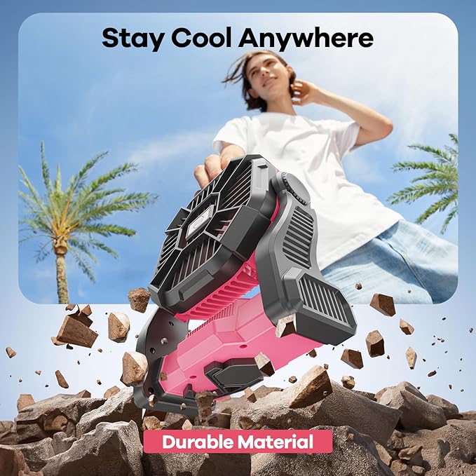 20000mAh Solar Fan with LED Lantern, 10W Solar Panel Rechargeable Battery Powered Camping Fan for Outside, 9 Inch Portable Battery Operated Hurricane Supplies for Picnic, Barbecue, Fishing, Travel