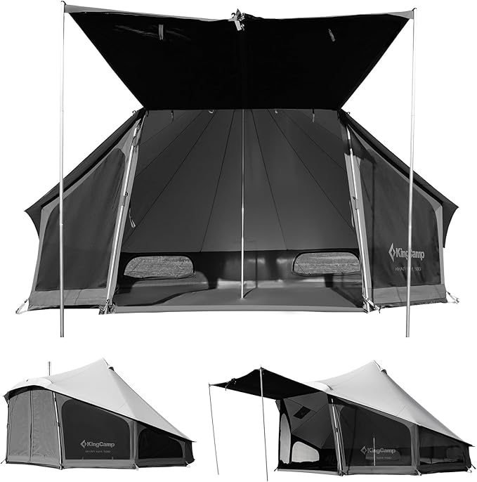 KingCamp Canvas Bell Yurt Tents, 4 Seasons Large Waterproof & Windproof Luxury Glamping Tent w/Stove Jack for Family Outdoor Camping, Hunting, Parties