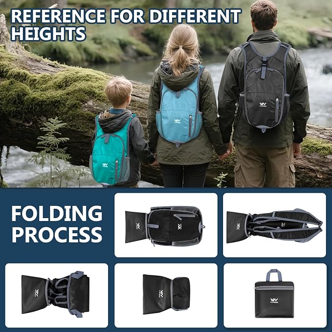 15L Hiking Backpack - Small Lightweight Packable Daypack Travel Outdoor Foldable Shoulder Bag Camping Hiking Backpack for Women Men - Black