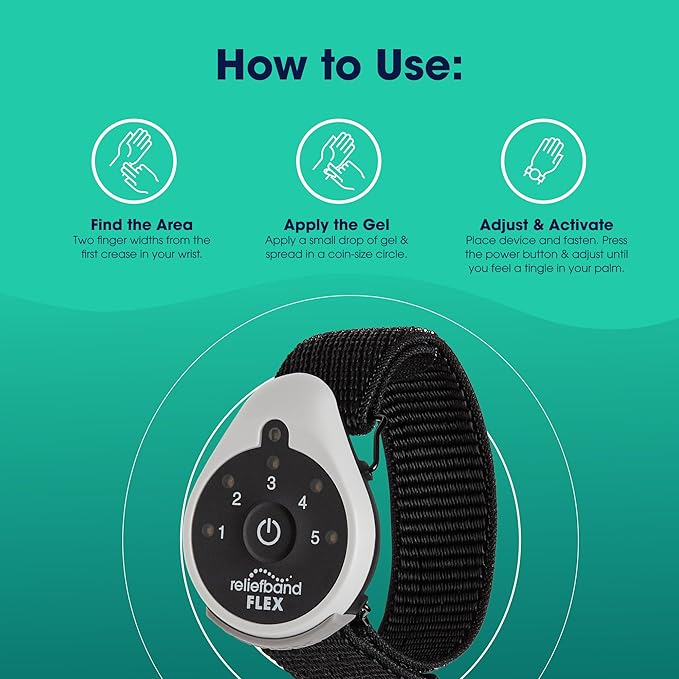 Reliefband Flex Anti-Nausea Wristband for Motion Sickness, Morning Sickness, Travel & Vomiting Relief – FDA Cleared, Drug-Free, Fast-Acting Nausea Relief Band