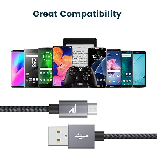 RAMPOW Micro USB Cable [2 Pack/6.6ft], QC 3.0 Fast Charging & Sync Android Charger,Micro USB Cables for Samsung Galaxy S7/S6 and Edge,Note 7/6,Sony,Kindle,PS4,Xbox,Android Devices and More-Space Grey