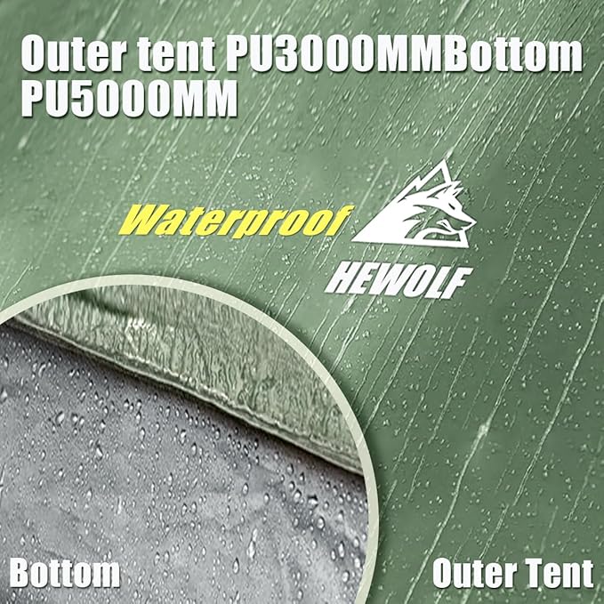 Hewolf 2/3/4 Person Camping Tent - Instant Pop Up Waterproof 2 Doors Tent with Easy Setup | 3-Season Hexagonal Dome Design for Family, Hiking & Traveling