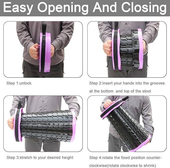 Upgraded XXL Collapsible Stool with Cushion,19.7"H-11.8"D Telescoping Folding Stool for Adults,More Sturdy Portable Camping Stools with Load Capacity 1000lbs for Outdoor,Garden,Fishing,Hiking