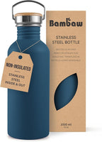 Bambaw Non-Insulated Stainless Steel Water Bottle 32oz (1 Liter) - Single Wall, Dishwasher Safe, With Handle, Reusable, Large - Aegean Blue