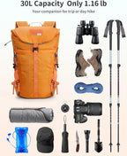 Blue Quartz Hiking Backpack 30L Lightweight Packable Backpack for Travel, Water Resistant Foldable Daypack for Women Men, Orange