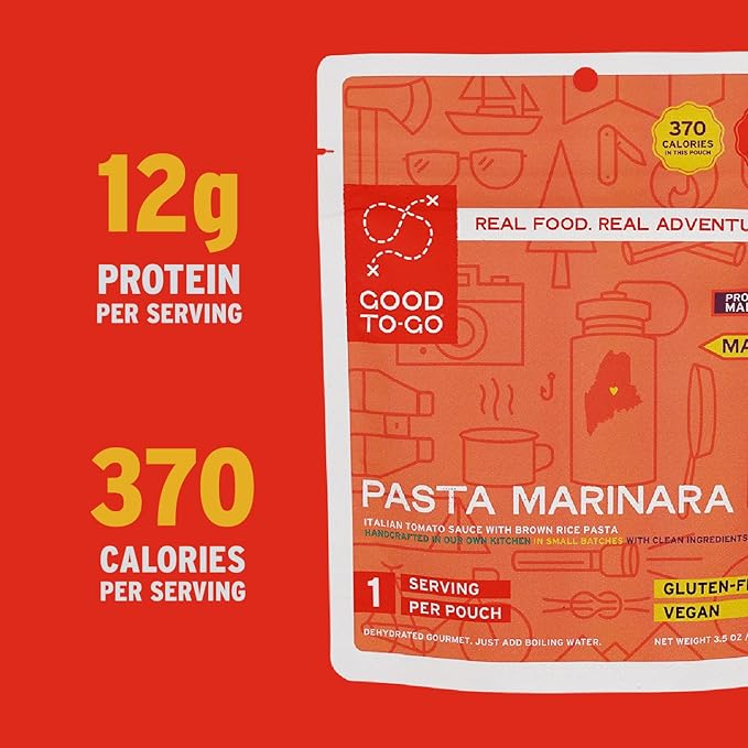 GOOD TO-GO Pasta Marinara 6-Pack of Single Servings) | Camping & Backpacking Food | Just Add Water Backpacking Meals | Good To-Go Dehydrated Meals Taste Better Than Freeze Dried Food