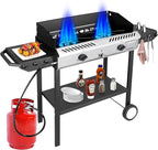 Bestfire 2 Burner Propane Stove Outdoor Camping Gas Stoves 150,000 BTU Auto Ignition with Regulator and Side Shelves Perfect for Patio Home Cooking and Frying