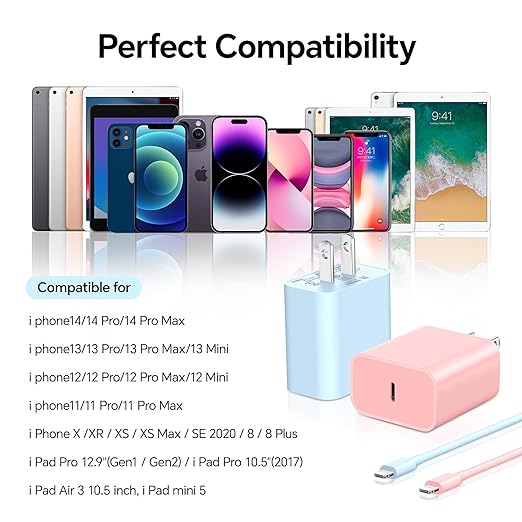 for Phone Charger Fast Charging, [2Pack 6FT] 20W PD USB C Wall Charger Block with Type C to Lighting Cable Compatible with iPhone 14/13/12 Pro Max/11/XS/XR/X/8/Plus