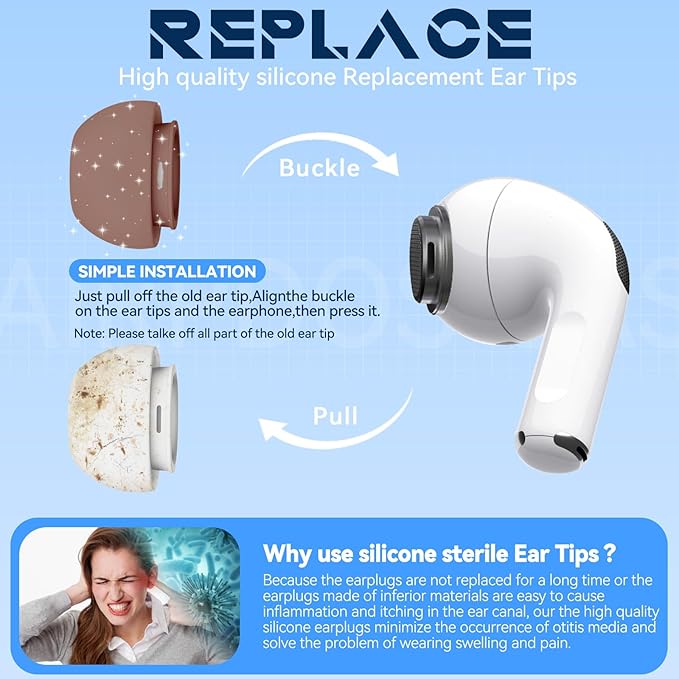 4 Pairs Replacement Ear Tips for AirPods Pro 2nd/1st Generation with Portable Storage Box & Cleaner Pen,Noise Reduction Holewith & Built-in dust Guard Screen,Silicone EarTips(Light Brown)