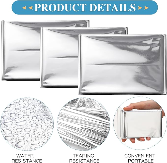 Macarrie Emergency Blanket Bulk Survival Thermal Silver Foil Reflective Blankets Pack for Cold Outdoors Camping Hiking First Aid Shelter Space Emergency Supplies Set