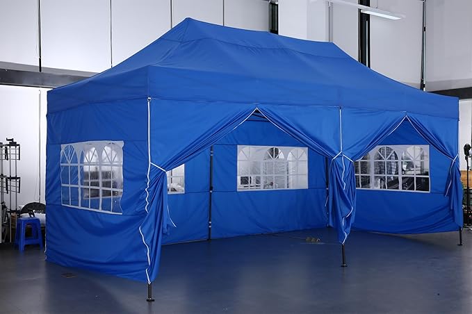 COBIZI 10x20 Pop up Canopy Tent 10x20 Canopy with 6 Sidewalls Waterproof Heavy Duty Commercial Canopy Tent for Parties Outdoor Garden Gazebo, Carry Bag with Wheel(10x20ft, Dark Blue)