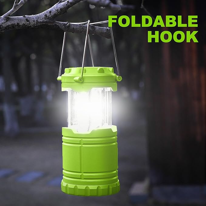 4-Pack LED Green Camping Lanterns, Portable Camping Lights, Outdoor Handled Lamps, Essential Emergency Lights for Power Outages, Hiking, Hurricane