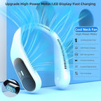 Portable Neck Fan,Personal Wearable Bladeless Fan,LED Display,4-Speeds,6000mAh USB Rechargeable,360° Strong Cooling Wind,Hands Free,Long Lasting,Birthday Gifts for Men Women Dad Mom (Light blue)