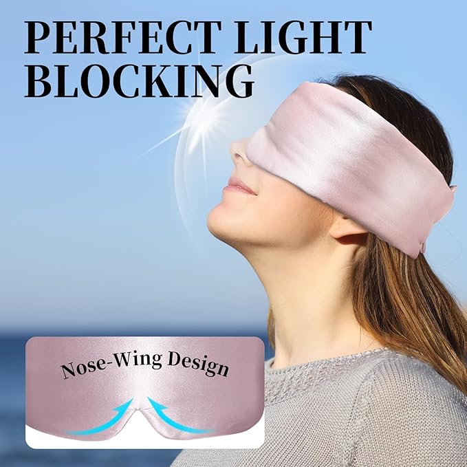 100% Mulberry Silk Sleep Mask, Large Eye Cover for Sleeping, Comfortable and Pressure-Free Sleeping Masks for Women Men, Completely Blackout (Light Plum)