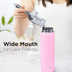 ThermoProof Double-Walled Vacuum Insulated Stainless Steel Water Bottle - Wide Mouth with Chug & Spout Lids, Dishwasher Safe, Reusable, Leakproof, Hot & Cold for Men, Women & Kids - 22oz, Pink