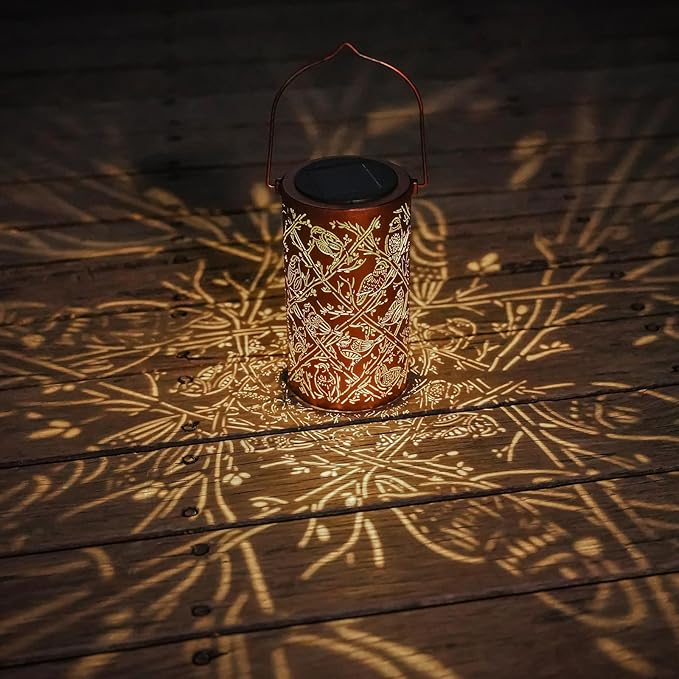 Solar Cardinal Lanterns Outdoor Hanging Decor Lantern,Waterproof Hollow Out Metal Decorative Garden Light,Graceful Decoration for Patio,Yard,Landscape,Walkway,Festival