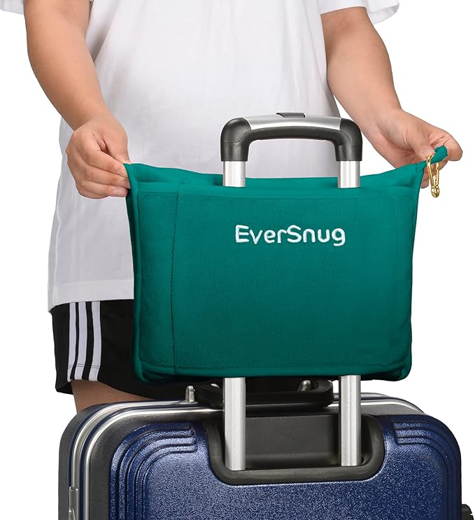 EverSnug Travel Blanket and Pillow Value Bundle - 2 in 1 Airplane Blanket with Soft Bag Pillowcase, Hand Luggage Sleeve and Backpack Clip | Color Includes Teal & Grey