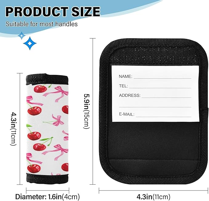 4 Pack Cherry Luggage Handle Wrap, Detachable Luggage Tag, Neoprene Suitcase Wrap with Comfort Grip & Bright Identifier for Suitcase, Travel Bag, Sports Bag