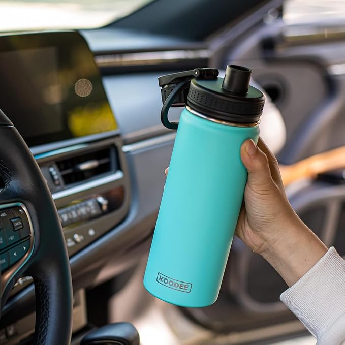 koodee Insulated Water Bottle, 22 oz Stainless Steel Double Wall Vacuum Wide Mouth Sport Bottle with Leakproof Spout Lid (Teal)