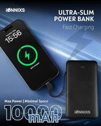 Portable Charger with Built in Cable - 10000mAh Ultra-Slim Portable Charger Power Bank with USB-C Cable, Lightning Cable - Fast Charge 20W - LED Battery Indicator, Power Bank (Black, 10.000mAh)