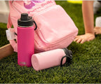 koodee Water Bottle for School-12 oz Stainless Steel Vacuum Insulated Wide Mouth Flask with Leakproof Spout Lid (Pink)