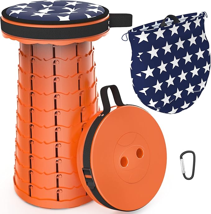 ALEVMOOM Portable Telescoping Collapsible Stool with Cushion & Bag, Retractable Folding Stool for Adults, Lightweight But Sturdy Capacity 440 lbs for Camping Fishing Hiking BBQ