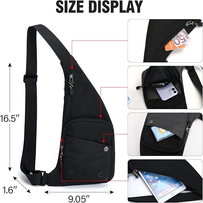Peicees Sling Bag for Men Women Shoulder Bag Backpack Strap Pockets Chest Bag for Running Hiking Camping Exercise Outdoor