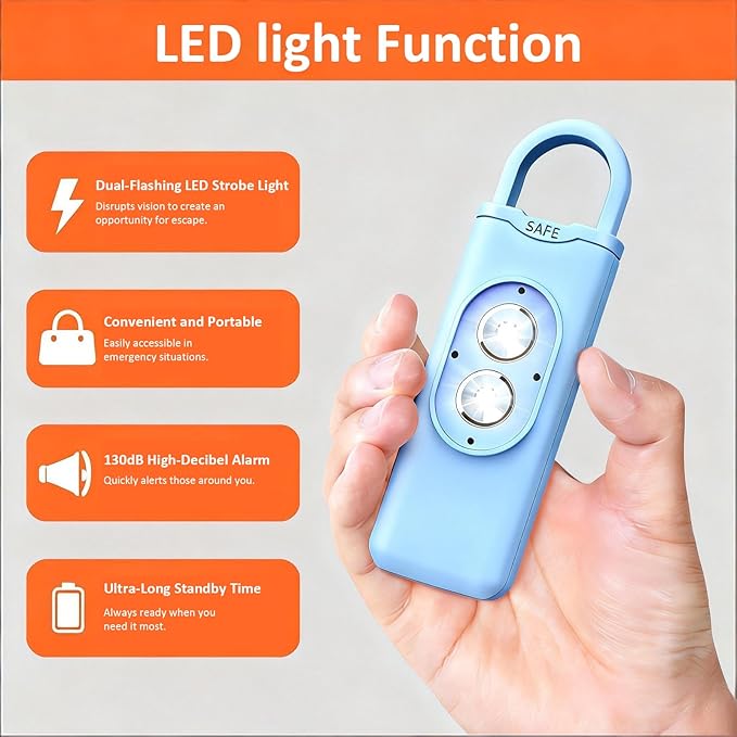 Halo-Siren Keychain, HaloSiren Personal Safety Alarm - 130db Loud Alarm Keychain with LED Strobe Light, Compact Emergency Siren (Double Flashing Lights - White + Copper Ring)