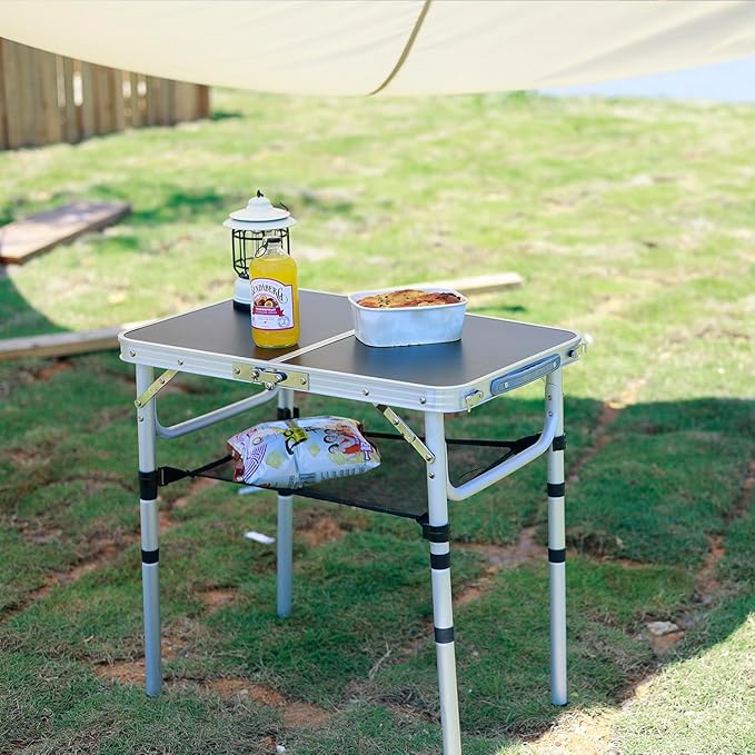 Portable Camping Table, Adjustable Height Aluminum Folding Table, Lightweight & Compact, Outdoor Picnic Table for Camping, Hiking, Beach, BBQ, Travel