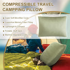 Ivellow Memory Foam Travel Pillow Compressible Camping Pillow for Sleeping Shredded Memory Foam Pillow Compact Firm Supportive Travel Pillow for Adults Kids Outdoor Hiking Essential Gear Green-M