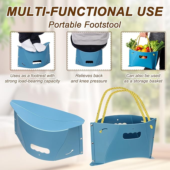 PATIKIL Travel Foot Rest, Portable Airplane Footrest with Handbag Function Lightweight Foldable Foot Stool to Relieve Back & Knee Pain for Long Flight Outdoor Camping, Pale Green