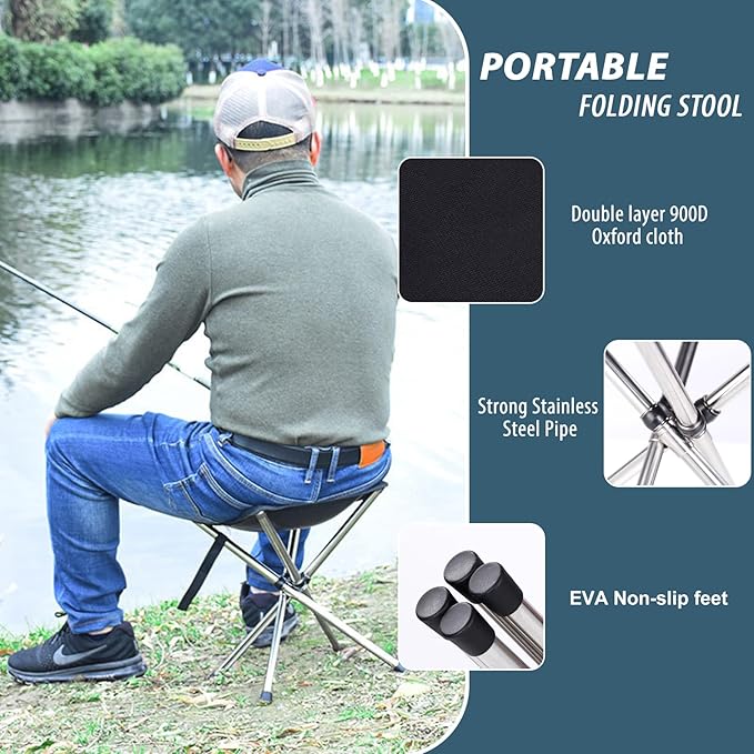 Camping Stool,Small Folding Chair,13.8" Lightweight Folding Stool Compact Backpacking Stool with Carry Bag