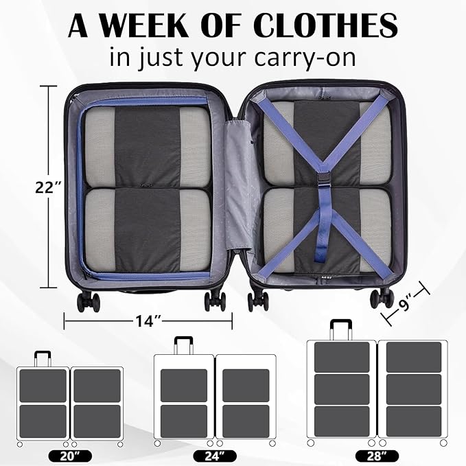 Compression Packing Cubes for Travel Essentials, 2 Set Expandable Compression Bags for Travel Packing Cubes for Suitcase Luggage Organizer Bags, Black Mesh