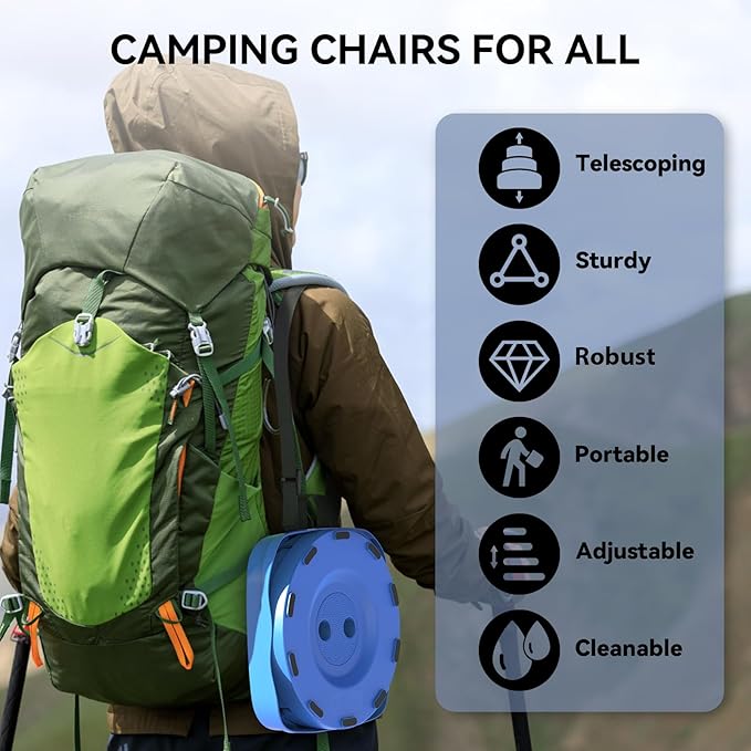 2025 Upgraded Collapsible Stool, Portable Folding Stool, Telescoping Camping Stool with Max Load Capacity 485lbs, Square Retractable Seat for Camping Gardening Fishing Hiking BBQ [Blue]