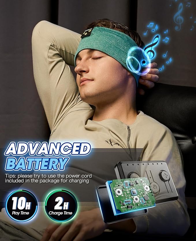 Perytong Sleep Headphones Wireless, Bluetooth Sports Headband Headphones with Ultra-Thin HD Stereo Speakers Perfect for Sleeping,Workout,Jogging,Yoga,Insomnia, Air Travel, Meditation (Green)