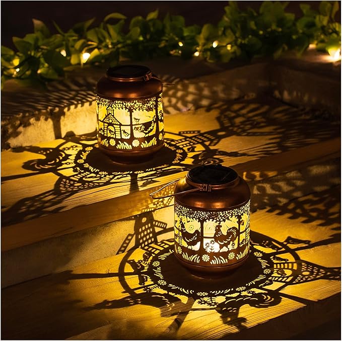 Chicken Solar Lanterns Outdoor Waterproof,Hanging Solar Lights Chicken Gifts for Women Men Metal LED Decorative Light for Yard,Patio,Lawn,Tabletop,Pathway,Landscape,Garden Decor