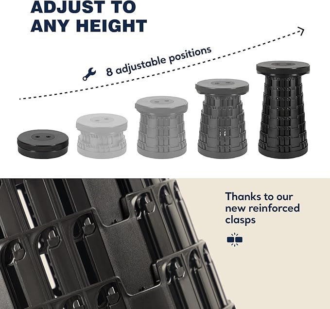 Upgraded Collapsible Stool 2-Pack, 620lbs Max Weight, Lightweight Yet Sturdy, Portable Retractable Foldable Telescoping Camping Stool for Adults Outdoor Fishing Hiking Travel BBQ