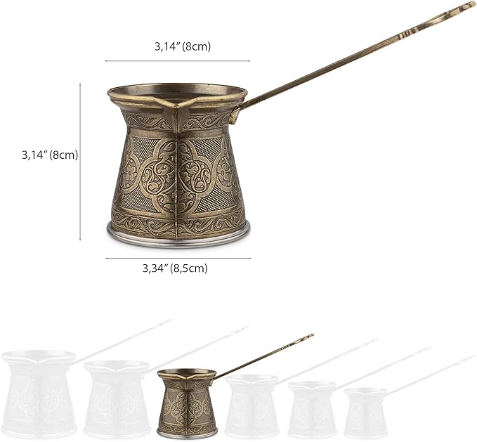 Alisveristime Authentic Turkish Coffee Pot, Handmade Cezve/Ibrik, 3.14-Inch Width, 3.14-Inch Height - 13.52 Ounce Enhance Your Coffee Experience Now! (4 Cup) (Antique Green)