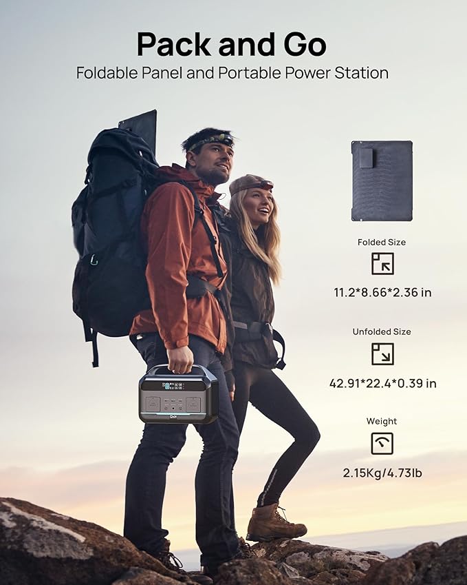 Portable Power Station with Solar Panel 100W, Solar Generator 1200W Peak, 576Wh LiFePO4 Battery with AC Outlets, 1.5Hour Fast Charging for Home & Emergency, Hurricane, CPAP