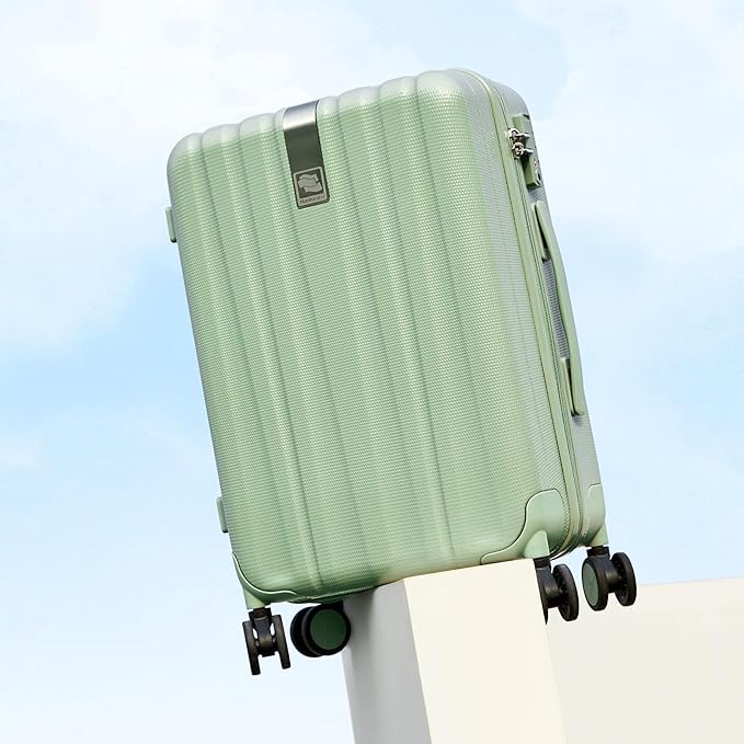 Hanke 24 Inch Luggage Suitcases With Spinner Wheels Lightweight PC Hard Shell Rolling Suitcase With Travel Lock,Checked-Medium 24-Inch(Bamboo Green)