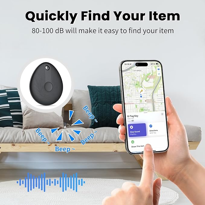 FIQI Air Tracker Tags 4-Pack (Black) – Compatible with Apple Find My (iOS Only), Bluetooth 5.4 Item Locator with Smart Tag for Wallet, Keys, Luggage & Bags, 90 dB+ Alert, 7g Lightweight, Matte Finish
