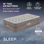SLEEPLUX Dream Luxury Twin Air Mattress, Built-in Dual Pump, Stays Inflated All Night, 18” Double-High Blow-Up Airbed with Coil Beams, for Guests, RV Camping & Home, 1-Year Warranty