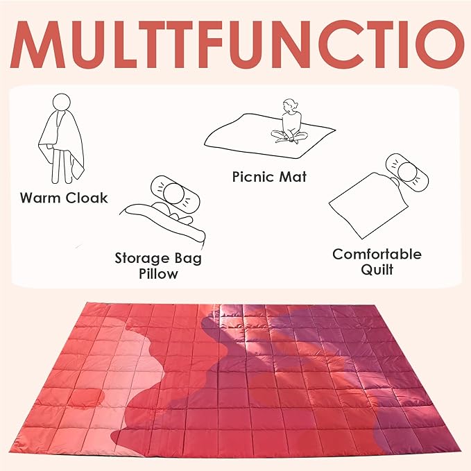 Lightweight Camping Blankets Outdoor Down Alternative Puffy Printed Camping Blanket Waterproof Large Silk Cotton Blanket Packable Warm for Trave Picnic Hiking Camping Cold Weather 78" x 55"