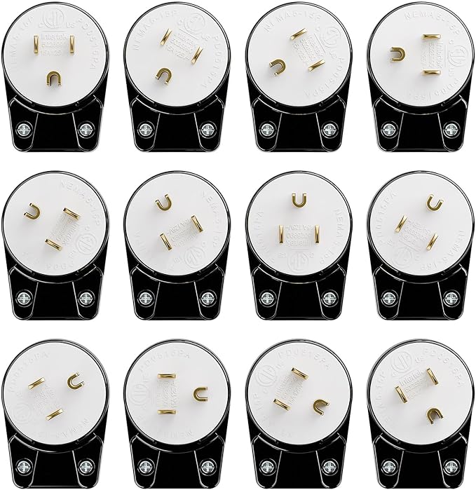 90 Degree USA Canada Male Plug, Plugrand Nema 5-15P 3 Pole Angle DIY Plug, 15A 125V USA 3Pin Right Angle AC Plugs, Nema 5-15P Angled Rewireable 12 Direction Male US 3Pole AC Connector, Black