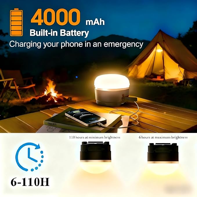 1000LM Camping Lantern Rechargeable, 11 Light Modes with RGB Color Changing Camping Lights, Portable Tent Light with Magnetic Base, Waterproof Emergency Hanging Light for Hurricane, Home, Camping