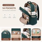 LOVEVOOK Laptop Backpack for Women with Pouch Pocket for Large Capacity Cup,17 Inch Laptop Computer Bag Travel Backpack Purse,Waterproof Work Business Backpack College Teacher Bags,Dark Green