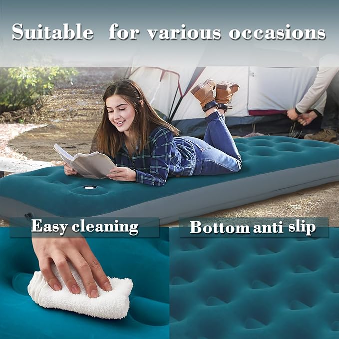 Single Size Camping Air Mattress with Built in Foot Pump, Inflatable Bed Blow Up Mattress Sleeping Pad