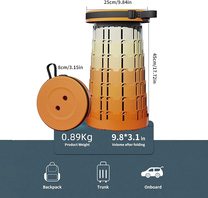 Ultra-Lightweight Collapsible Stool - Portable Folding Seat for Camping, Hiking, Travel & Outdoor Activities (Gradient Orange)