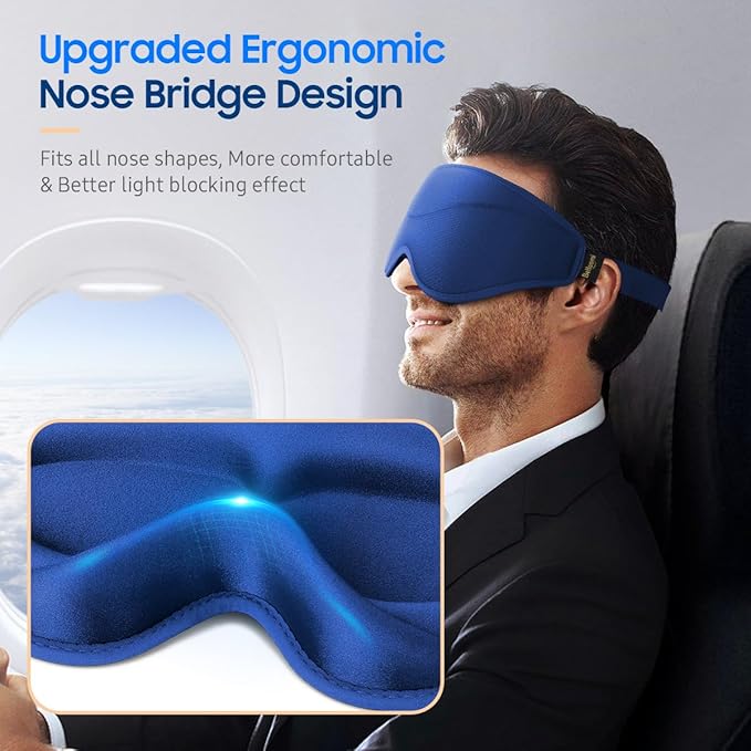 Sleep Mask, Premium Eye Mask for Sleeping, Total Blackout, Superior Soft Comfort, Upgraded 3D Ergonomic Designed Sleeping Mask for Home, Office, Travel, Meditation, Royal Blue